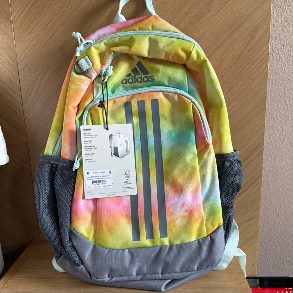 Adidas Young BTS Creator 2 Backpack School Stone Wash Rainbow Tie‎ Dye